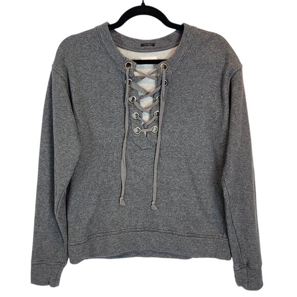 Mother The Tie Up Easy Sweatshirt Corset Lace Up V-neck Terry Sweatshirt‎ sz XS - Picture 2 of 7